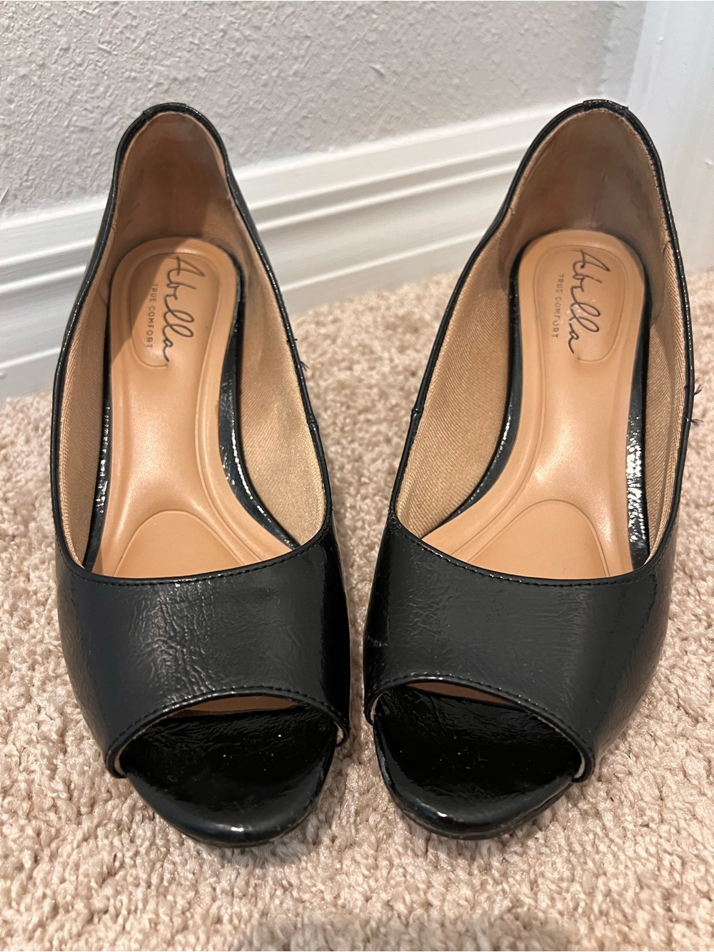 Abella True Comfort Black Peep Toe Wedge Pumps Career Shoes - Size 8